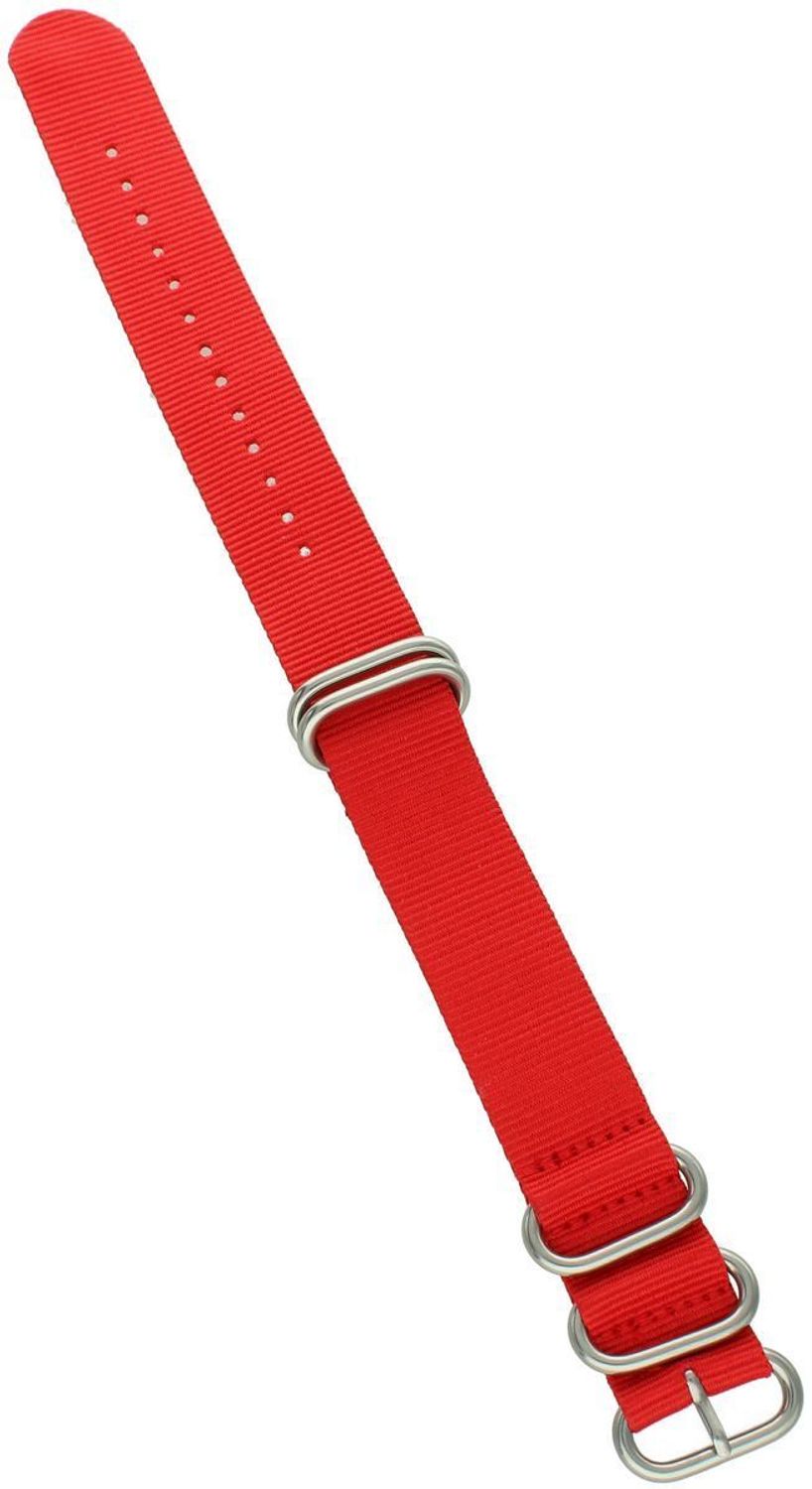 Stylowy pasek do zegarka NATO 038 w czerwonym kolorze. Parciany materiał, długość 26 cm, szerokość 22 mm. Idealny do codziennych i sportowych stylizacji.1.jpg